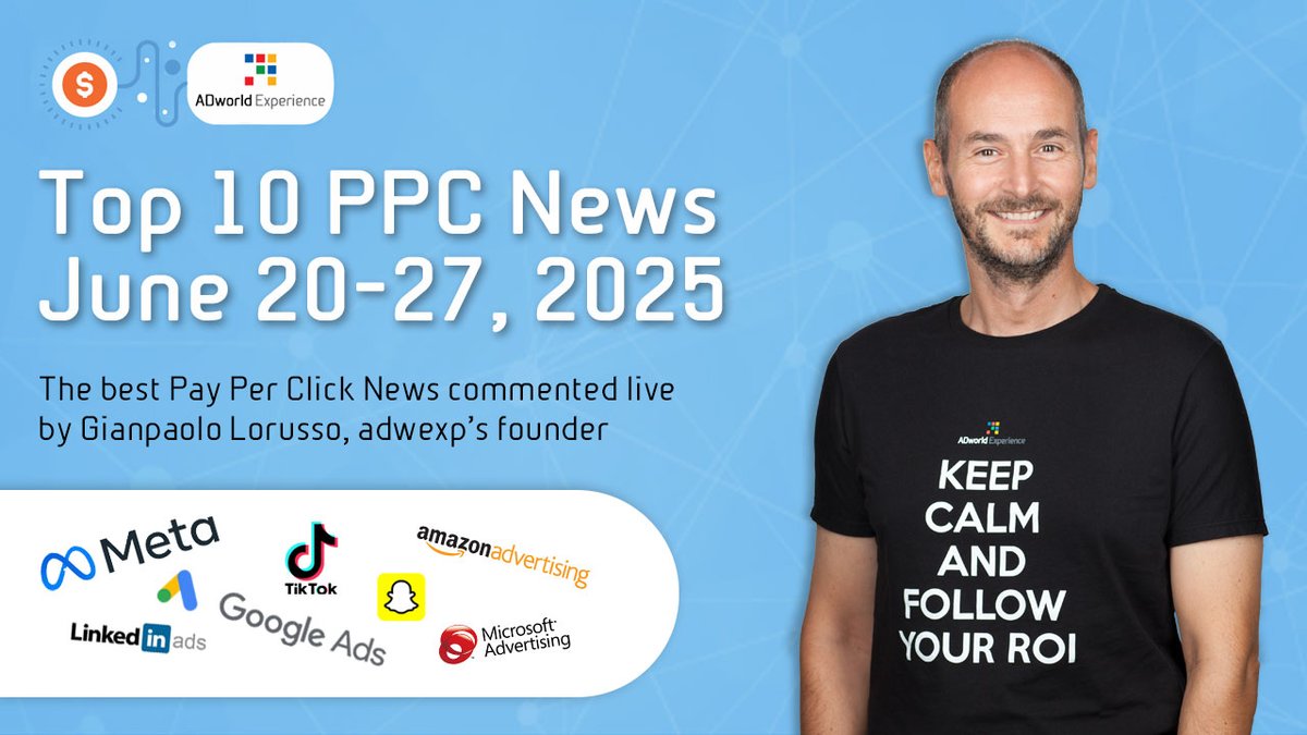 🔝 #PPC News Jun 20-26, 2025
#GoogleAds impressions up &amp; CTR down - maybe it's double serving, audience layering &amp; smart bidding etc
#MetaAds watchout suggestions in Adv+ sales campaigns, matchable conversions etc
#TikTokAds countdown bids (in US)
adworldexperience.it/en/top-10-ppc-…
Ciaoo
