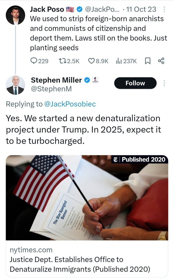 Denaturalization incoming. 🇺🇸

It's been part of the plan since the first administration.