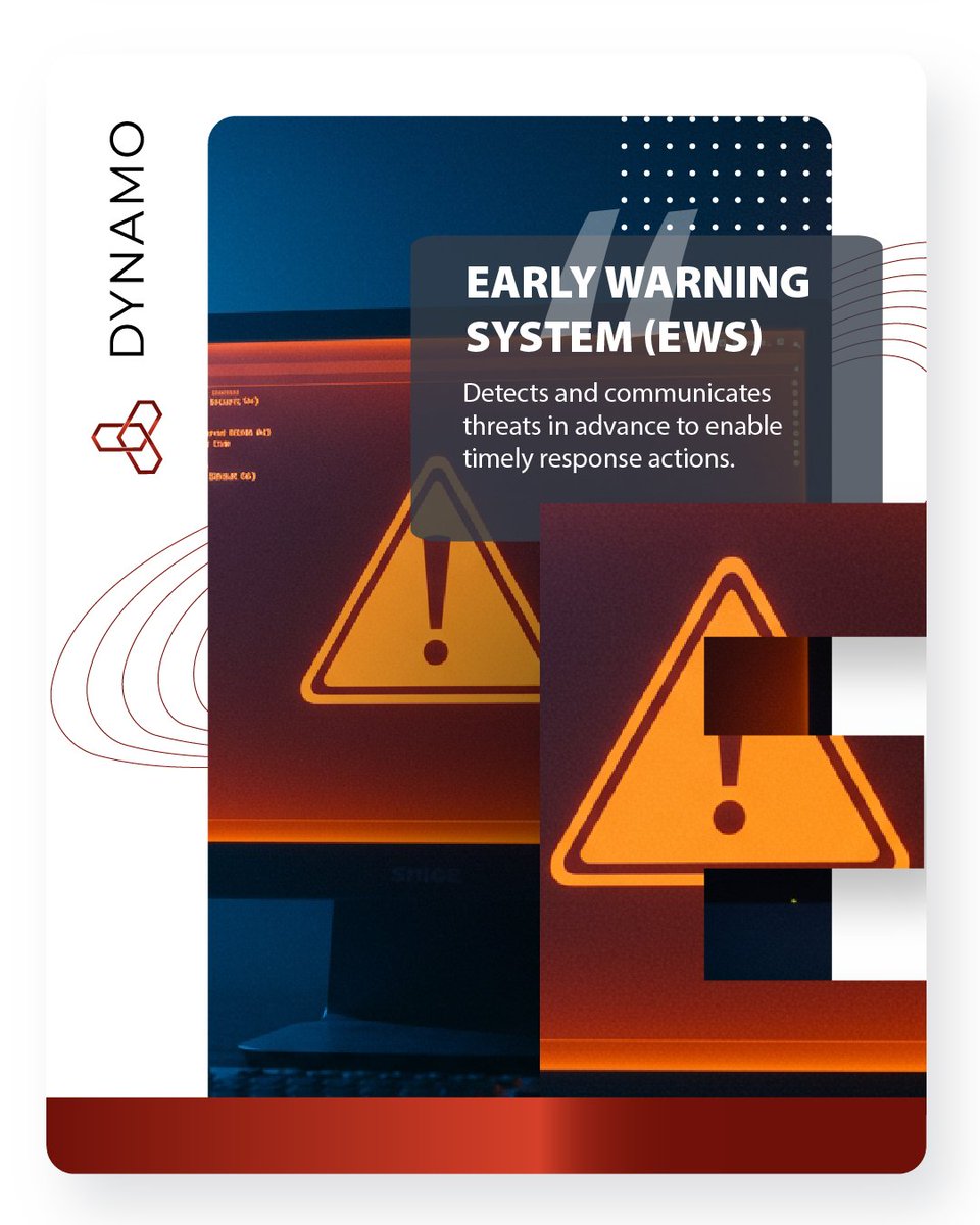 E is for Early Warning System (EWS):  This detects &amp; communicates threats in advance to enable timely response actions.
#CyberSecurity #BusinessContinuity #CyberThreatIntelligence   #DYNAMOProject #EWS #forewarned