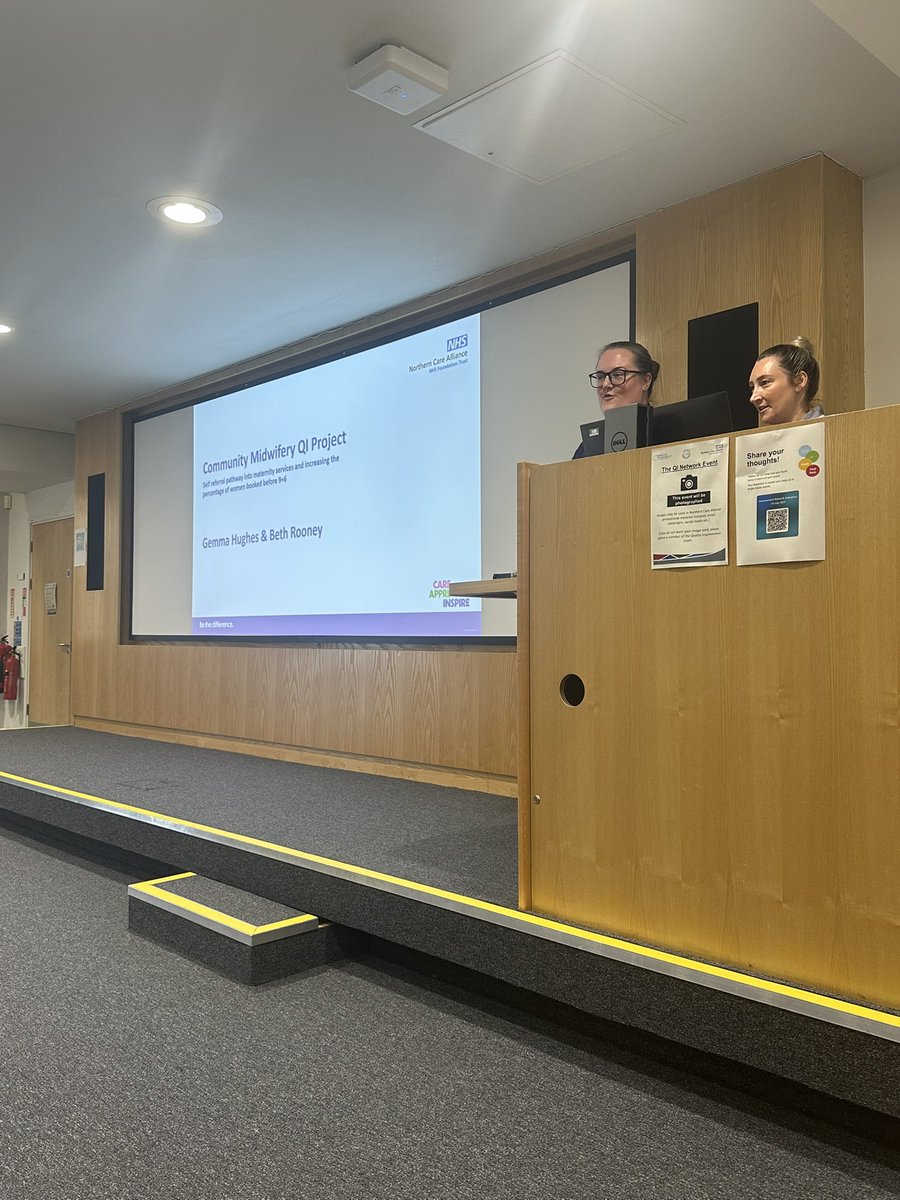 QualityNCA's tweet image. Next on the agenda we have Beth and Gemma from Maternity. Their project was to increase the percentage of women self referred to the team at 9+6 from 12% to 70%