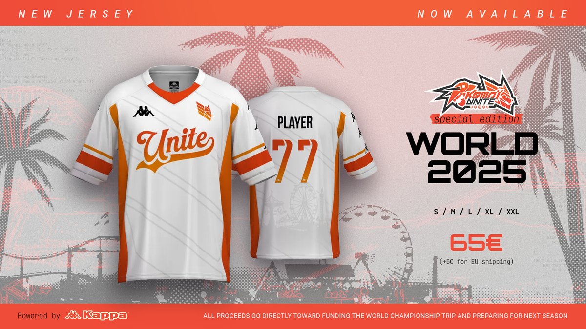 KOMAÏ x <a href="/KappaFrance/">Kappa 🇫🇷</a>  – Worlds 2025 Collector Jersey Preorders are now open!  

Gear up, represent Europe, and show your colors as we battle for glory on Pokémon Unite!

🔥 All profits go towards our Worlds 2025 trip to Anaheim &amp; next season’s budget 🔥

💶Price: 65€ + 5€