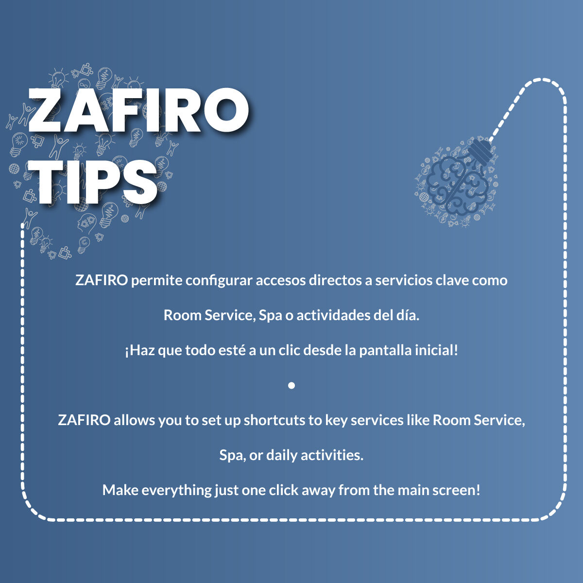 📲 ¿Y si tus huéspedes pudieran pedir room service o reservar spa desde la pantalla de inicio?

Con ZAFIRO, todo está a un clic.

👉 Más ideas aquí: bit.ly/4jCYK1M

#HotelTech #GuestExperience #ZAFIROTips