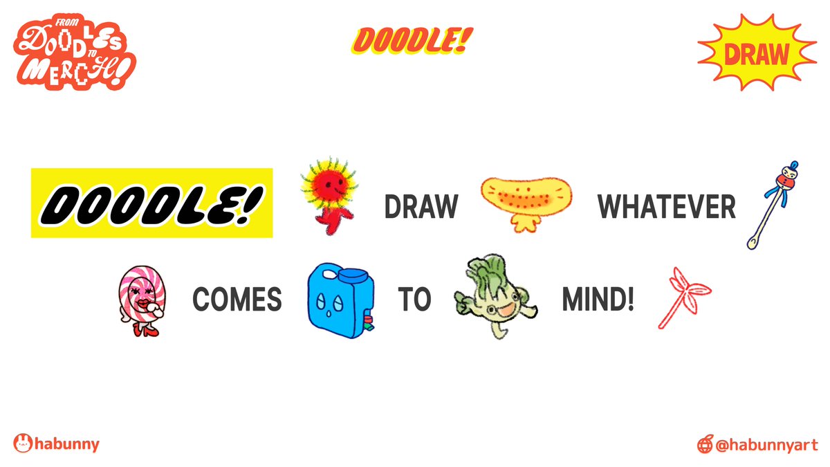 🍊🌺🌀 From Doodles into Merch.ᐟ 💥🧩🍌

Sharing my talk's presentation from Doodlecon last Saturday. But first, let's doodle!✏️(1/5) ➡️