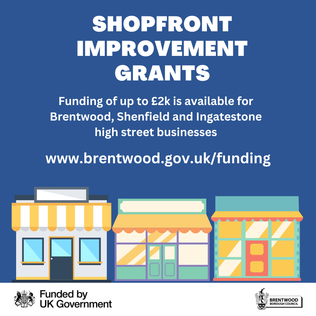 The Brentwood Shopfront Improvement Grant Scheme is back! 🎉 

High street businesses in Brentwood, Shenfield &amp; Ingatestone can apply for up to £2k in grant funding for external/accessibility upgrades. 

First come, first serve! Apply now 👉 orlo.uk/PUKIR #UKSPF
