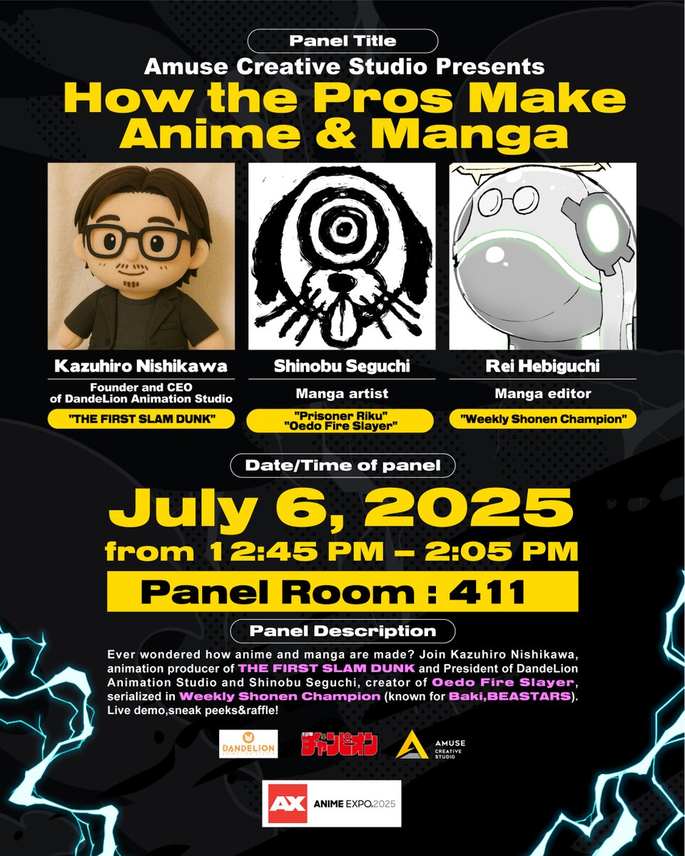 Eleceed_pr's tweet photo. ββββββββββββ
#AX2025 Exclusive Panel
Amuse Creative Studio Presents:How the Pros Make Anime&Manga
ββββββββββββ
#DandeLionAnimationStudio will present the story behind the production of #ELECEED animation. we will also be holding a raffle!!
#γ¨γ¬γγ·γΌγ https://t.co/K9XeD59ofg