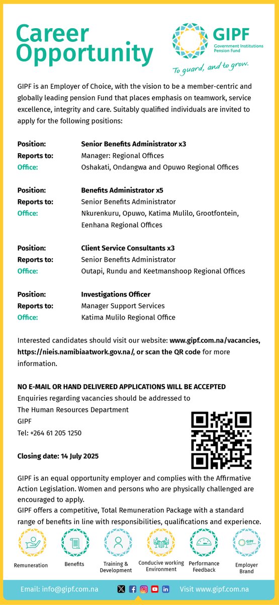The Government Institutions Pension Fund ๐ณ๐ฆ (@gipfn) on Twitter photo #Vacancy | GIPF - Government Institutions Pension Fund
๐๐จ๐ฌ๐ข๐ญ๐ข๐จ๐ง: ๐๐๐ง๐ข๐จ๐ซ ๐๐๐ง๐๐๐ข๐ญ๐ฌ ๐๐๐ฆ๐ข๐ง๐ข๐ฌ๐ญ๐ซ๐๐ญ๐จ๐ซ ๐ฑ๐
๐๐จ๐ฐ๐ง: Oshakati, Ondangwa, and Opuwo Regional Offices
๐๐จ๐ฌ๐ข๐ญ๐ข๐จ๐ง: ๐๐๐ง๐๐๐ข๐ญ๐ฌ ๐๐๐ฆ๐ข๐ง๐ข๐ฌ๐ญ๐ซ๐๐ญ๐จ๐ซ ๐ฑ๐
๐๐จ๐ฐ๐ง: #Vacancy | GIPF - Government Institutions Pension Fund
๐๐จ๐ฌ๐ข๐ญ๐ข๐จ๐ง: ๐๐๐ง๐ข๐จ๐ซ ๐๐๐ง๐๐๐ข๐ญ๐ฌ ๐๐๐ฆ๐ข๐ง๐ข๐ฌ๐ญ๐ซ๐๐ญ๐จ๐ซ ๐ฑ๐
๐๐จ๐ฐ๐ง: Oshakati, Ondangwa, and Opuwo Regional Offices
๐๐จ๐ฌ๐ข๐ญ๐ข๐จ๐ง: ๐๐๐ง๐๐๐ข๐ญ๐ฌ ๐๐๐ฆ๐ข๐ง๐ข๐ฌ๐ญ๐ซ๐๐ญ๐จ๐ซ ๐ฑ๐
๐๐จ๐ฐ๐ง:
