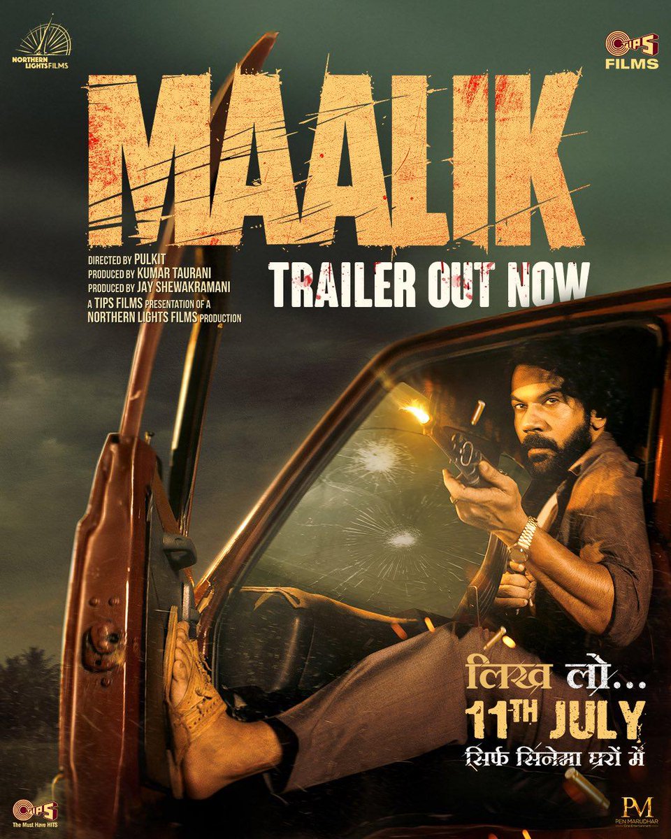 mr_umar247's tweet image. Rajkummar Rao like you ve never seen before.
Ruthless. Relentless. Raging with power. 💥

🔥 #Maalik – A gritty saga of crime ambition and survival.
🎬 Trailer OUT NOW: youtube.com/watch?v=0itY1F…
🗓 In cinemas 11 July 2025.

Directed by #Pulkit
Produced by #KumarTaurani
