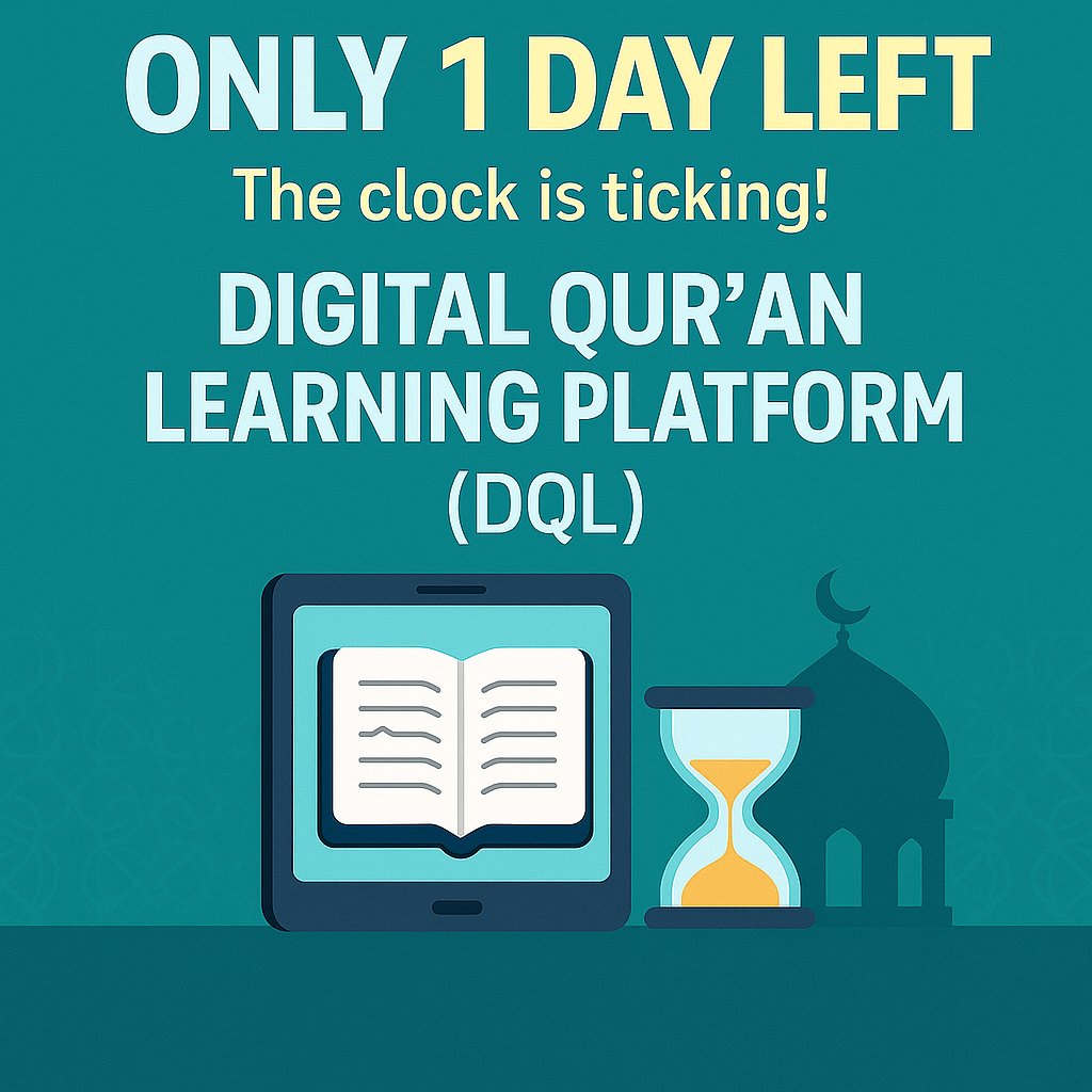 qbibi899's tweet image. ⏰ ONLY 1 DAY LEFT!
This is your last chance to be part of a historic mission — the Digital Qur’an Learning Platform (DQL)! 🌍📖

✅ 100,000+ SDA already raised
✅ Multilingual lessons &amp;amp; expert scholars

🌐 Contribute now:

sidrastart.com/project/081ed9…
#DQL #SadaqahJariyah