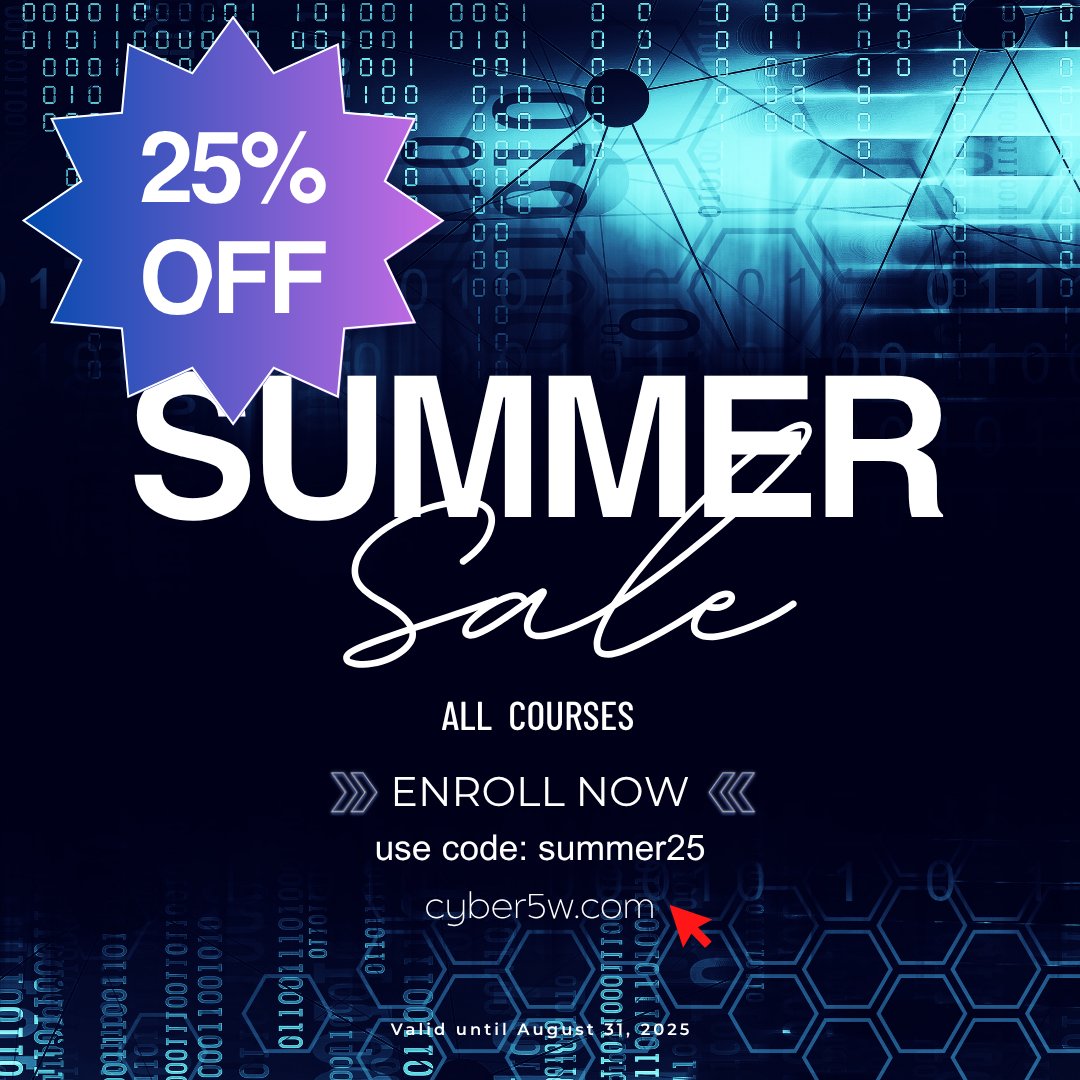 ☀️ Summer Discount starts July 1st!
Explore DFIR, Linux, Windows, Threat Intel &amp; Malware Analysis.

🔥 Hands-on. Browser-based. Cert included.
🎯 Pay less, learn more.

👉 academy.cyber5w.com/collections
#C5W #DFIR #CyberTraining #SummerSale