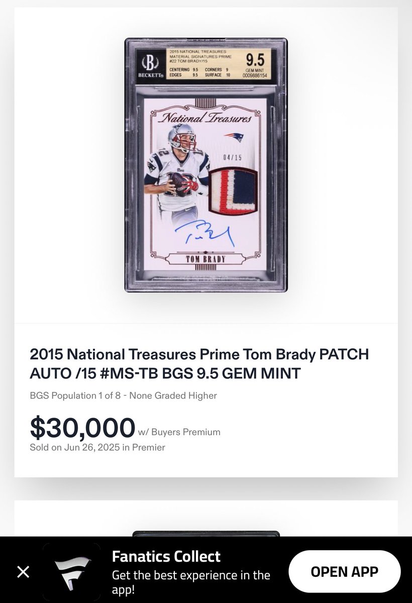 zachfowl's tweet image. Saw this on auction only problem is there is  one graded higher. That would be mine 💎 @Fanatics @TomBrady @CardVaultTB