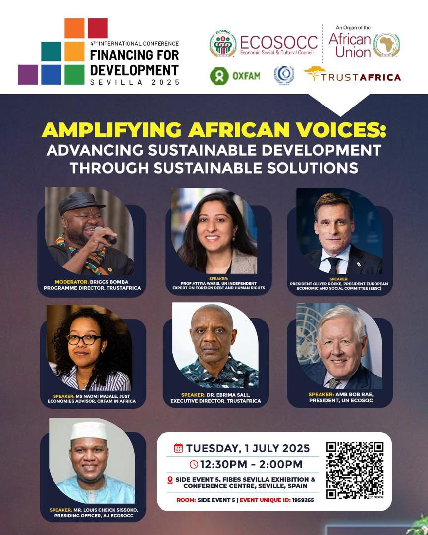 🌍✨ Amplifying African Voices at the Global Stage!

Join us in Spain for a powerful side session:

"Amplifying African Voices: Advancing Sustainable Development Through Sustainable Solutions" 🌿✊🏾

In a world unraveling — where crisis is the new order, marked by climate
