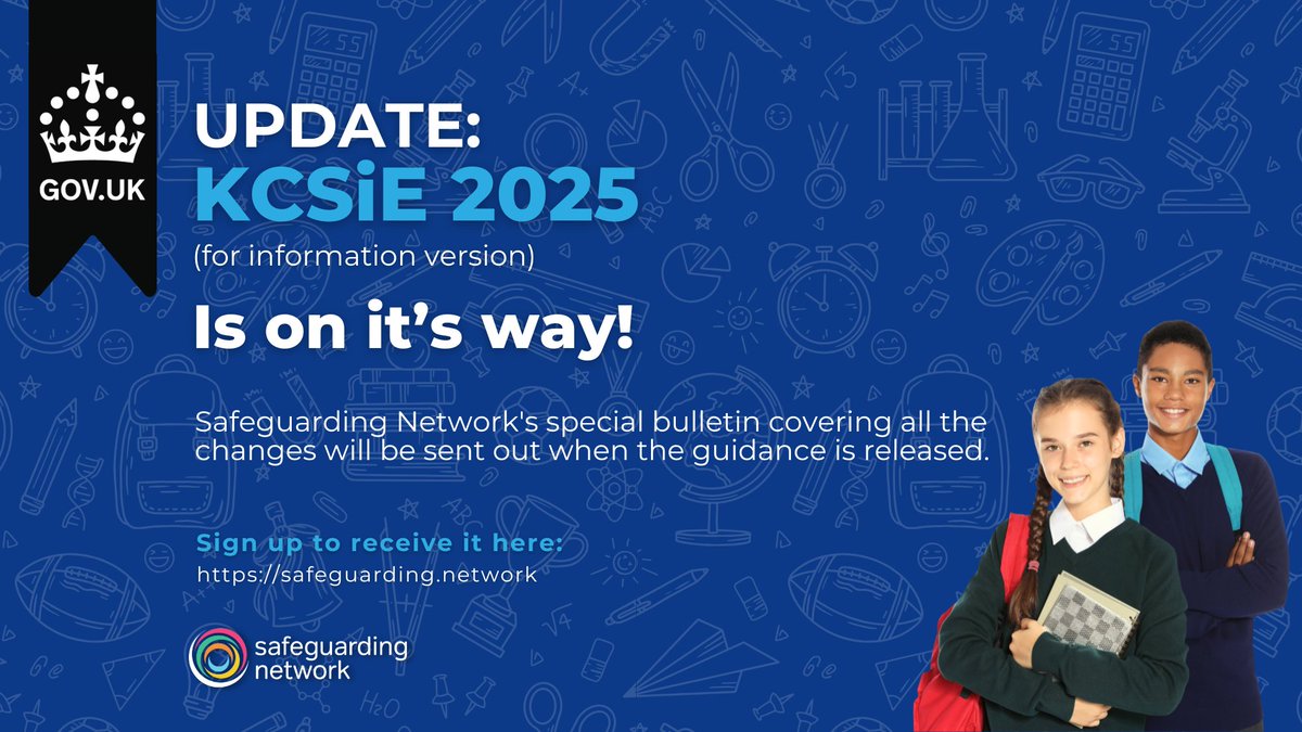🔔 Big news for all education settings: KCSiE 2025 is on its way 🔔

The DfE has confirmed that the information version of Keeping Children Safe in Education 2025 will be published next month and will come into force on 1st September 2025. 

✅ Expect updates including links to
