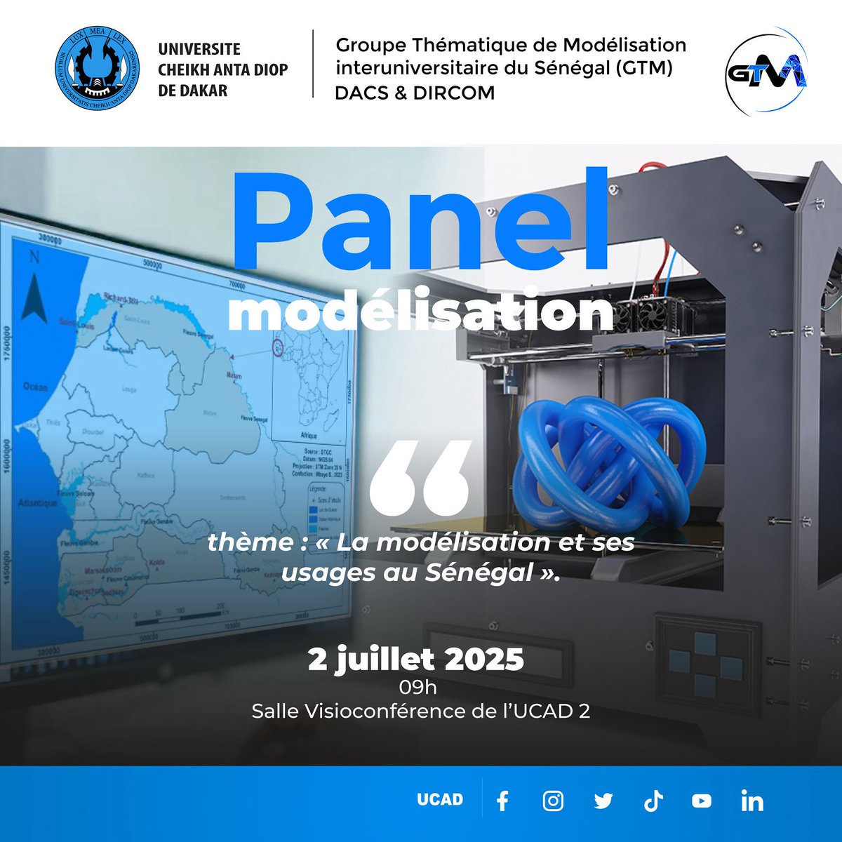 UCAD_Senegal's tweet image. Rappel 🔔

📅 L’#UCAD vous invite à un panel exceptionnel sur :  « La #modélisation et ses usages au Sénégal »
🗓️ Le 2 juillet 2025 à 9h à la Salle Visio UCAD 2

👥 Avec les interventions de :
•Pr Serigne Bira Gueye (UCAD)
•Pr Sossé Ndiaye (UCAD)
•Pr Alassane Traoré (UCAD)…