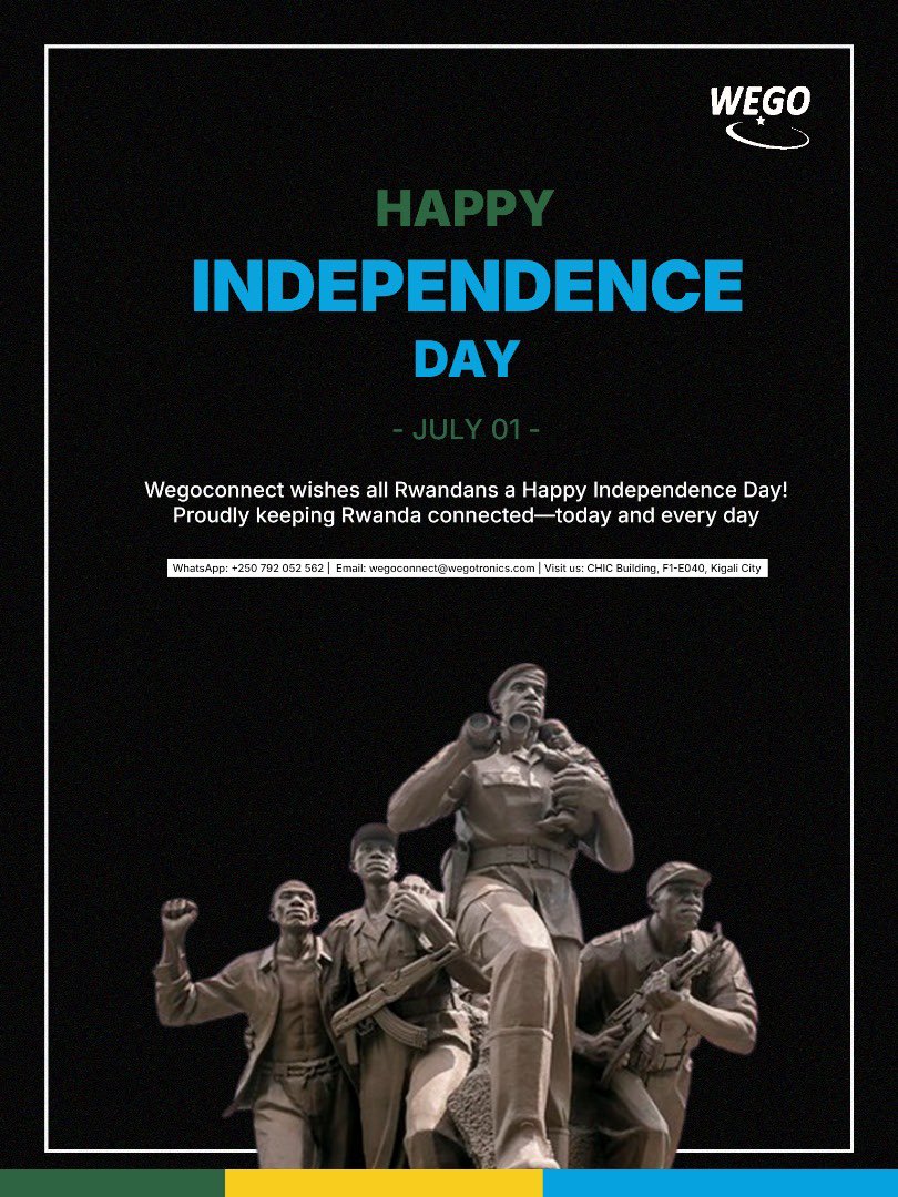 Happy independence day 

Wegoconnect wishes all Rwandans a Happy Independence Day !
Proudly keeping Rwanda connected—today and everyday.