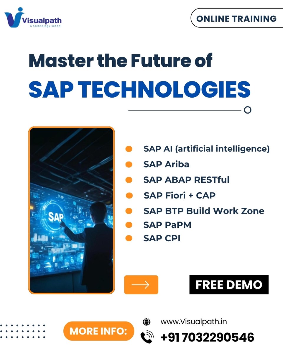 VisualpathPro's tweet image. 🚀 Master the Future of SAP Technologies with Visualpath!
Upgrade your career with our expert-led online SAP training programs. 
👨‍🏫 Real-time Trainers | 🎓 Career-Focused Curriculum 
📞 Call/WhatsApp: +91 7032290546
🌐 Visit: visualpath.in 
#SAPTraining #SAPAI