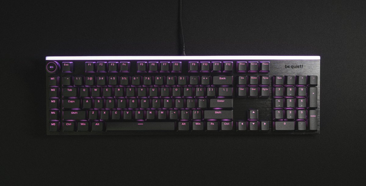 Escaldi's tweet image. ICYMI: @bequietofficial announced a line of PC peripherals earlier this year. They sent me their Light Mount keyboard to try out - no strings attached.

Quick thoughts:

- Full size layout is nice for work-related tasks, but too big to keep on a desk for gaming if your setup is…