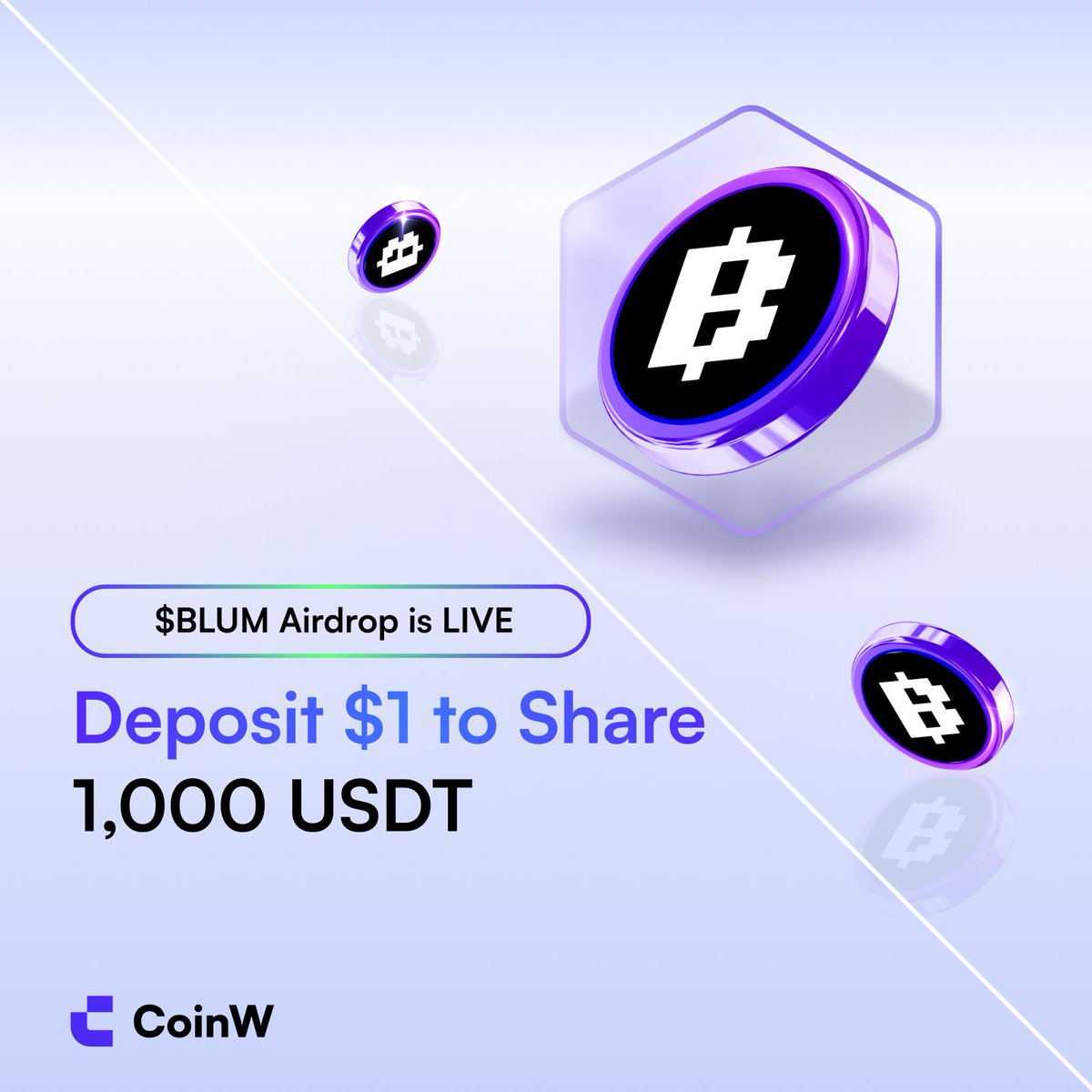$BLUM x #CoinW Airdrop is LIVE 💧

Drop $1. Trade $20. Claim your share of 1,000 $USDT 👇

✅ Deposit > $1
✅ Trade > $20 in BLUM/USDT or any spot pair
✅ Fill the form – 100 winners split the pot: bit.ly/4lf3yvW