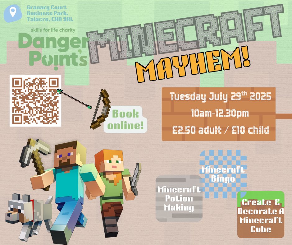 🎮✨ MINECRAFT MAYHEM is coming to DangerPoint, Talacre! Grab your busy builders and join us for a block-tastic morning of Minecraft-themed fun!
👨‍👩‍👧‍👦 Suitable for ages 4+ (all children must be accompanied by an adult)
💻 Booking essential via our website:
dangerpoint.org.uk/dangerpoints-m…