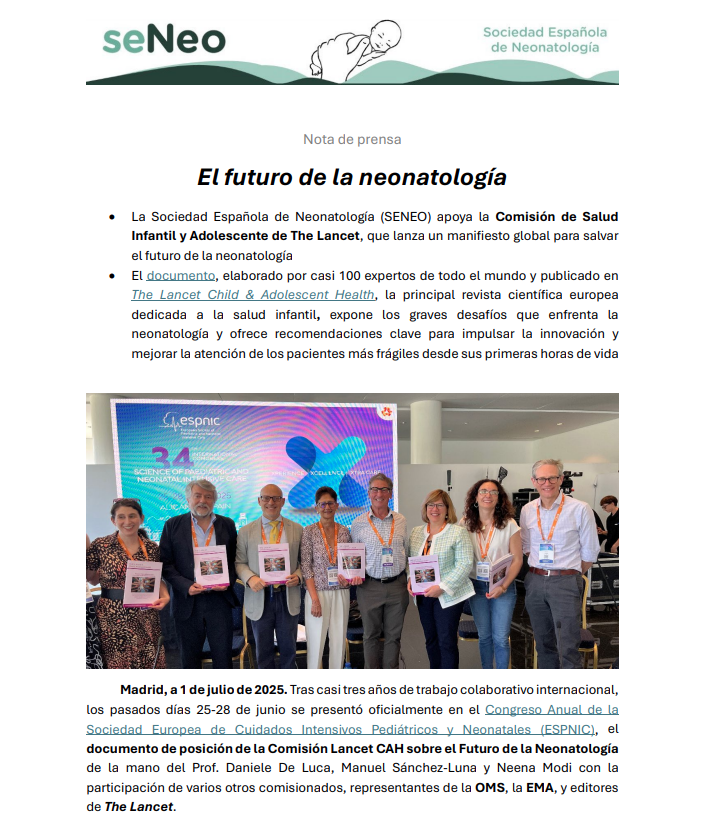 La <a href="/SENeonatologia/">seNeo</a> apoya la Comisión de Salud Infantil y Adolescente de <a href="/TheLancet/">The Lancet</a>, que lanza un manifiesto global🌏 para salvar el futuro de la #neonatología🔬
🆕Noticia al completo en nuestra web: seneo.es/images/site/ho…
