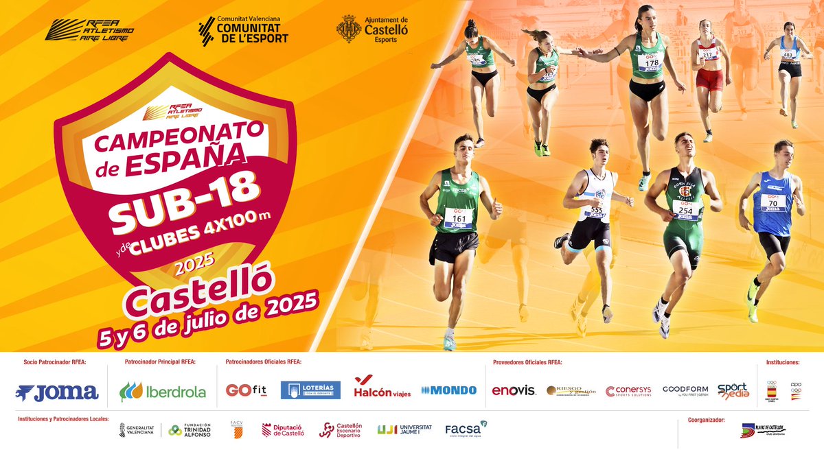 Finde de acción por Castellón 💥

Llega el #CEatletismoSub18, con los mejores de la categoría en busca del título nacional 🏆

🗓️ 5-6 de julio
📍 Pista de atletismo Gaetà Huguet
📺 <a href="/LaLigaPlus/">LALIGA+</a> 

➕ Info 🔗 bit.ly/4ev9yhs