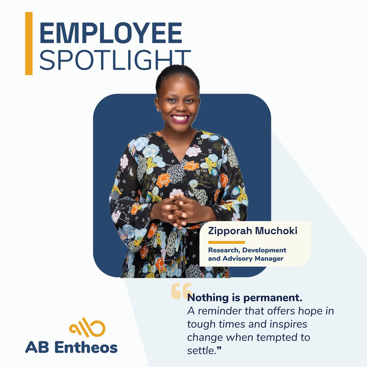 AB Entheos Employee Spotlight
Meet Zipporah, our Research, Development and Advisory Manager, a visionary shaping people-centered solutions.

Her mantra?
“Nothing is permanent.”

Read her full story 👉 ab-entheos.co.ke/employee-of-th…

#EmployeeSpotlight #TeamABEntheos #Leadership
