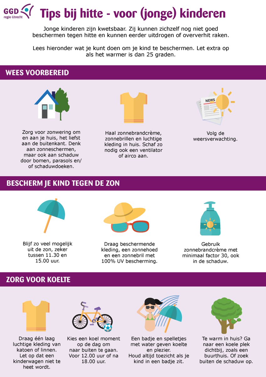 🌞 Tropische hitte op komst! Blijf koel en veilig met de tips van GGD regio Utrecht: water drinken, zonnebrand smeren, schaduw opzoeken &amp; luchtig kleden.   👉 Meer info: GGDLeefomgeving.nl/zomer-en-hitte      #Hitteplan #GGDUtrecht #BlijfKoel