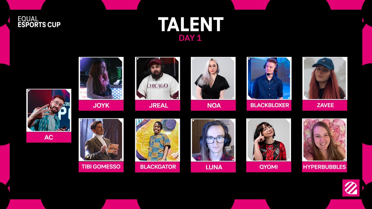 The EUniverse (@the_euniverse) on Twitter photo Talent list for Day 1 of #EqualEsportsCup 2025:-
- <a href="/o0AC0o/">AC 🗣️🔇</a>
- <a href="/xJoyK/">JOY K.🌙</a>
- <a href="/JrealCasts/">Jreal</a>
- <a href="/noa_pls/">Ainhoa Campos</a>
- <a href="/BlackBloxer/">BlackBloxer</a>
- <a href="/ZaveeLoL/">Luna 🌷</a>
- <a href="/tibigomesso/">Tibi Gomesso 🎙️</a>
- <a href="/Iamblackgstar/">Jay(he/him)🇿🇦</a>
- <a href="/LunaCasts/">Drew "Luna" Wilcox🏳️⚧️</a>
- <a href="/Selene1v9/">Teddyomi</a>
- <a href="/hyperbubblesAFK/">Leo</a>
Producer: <a href="/IcefireideCasts/">Nicholas "Icefireide" Hall</a>
Stream: twitch.tv/euniverse_tv Talent list for Day 1 of #EqualEsportsCup 2025:-
- <a href="/o0AC0o/">AC 🗣️🔇</a>
- <a href="/xJoyK/">JOY K.🌙</a>
- <a href="/JrealCasts/">Jreal</a>
- <a href="/noa_pls/">Ainhoa Campos</a>
- <a href="/BlackBloxer/">BlackBloxer</a>
- <a href="/ZaveeLoL/">Luna 🌷</a>
- <a href="/tibigomesso/">Tibi Gomesso 🎙️</a>
- <a href="/Iamblackgstar/">Jay(he/him)🇿🇦</a>
- <a href="/LunaCasts/">Drew "Luna" Wilcox🏳️⚧️</a>
- <a href="/Selene1v9/">Teddyomi</a>
- <a href="/hyperbubblesAFK/">Leo</a>
Producer: <a href="/IcefireideCasts/">Nicholas "Icefireide" Hall</a>
Stream: twitch.tv/euniverse_tv