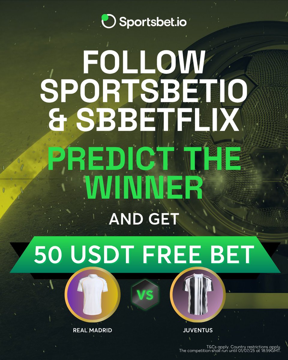 Sportsbetio's tweet image. 🚨 𝟱 x 𝟱𝟬 𝗨𝗦𝗗𝗧 𝗙𝗿𝗲𝗲 𝗕𝗲𝘁𝘀 𝗨𝗽 𝗳𝗼𝗿 𝗚𝗿𝗮𝗯𝘀! 🚨
Here’s your chance to win a free bet during the #FIFACWC ⚽ 

How to Enter:
✅ Follow @Sportsbetio &amp;amp; @SbBetflix
🤔 Predict the winner &amp;amp; tag a friend
🔄 Repost for an extra chance to win

Five winners will be…
