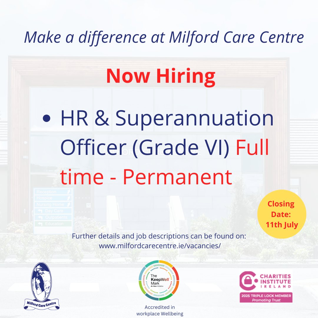 Join the team here in MCC! Please visit milfordcarecentre.ie/vacancies/ for more information #jobs #irishjobs #limerickjobs #jobfairy #healthcare