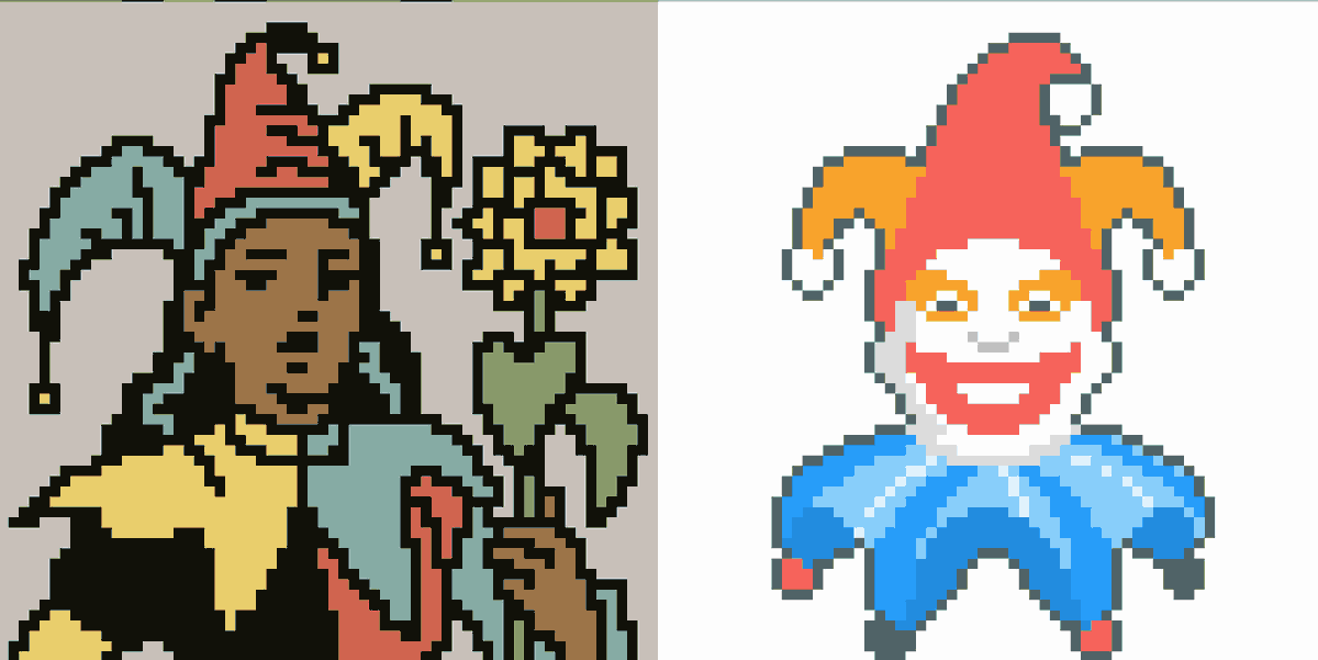 I'm making a Fool card for a tarot deck, and was curious to see if Balatro's Joker is the same resolution. Pixelart is a severely underrated medium