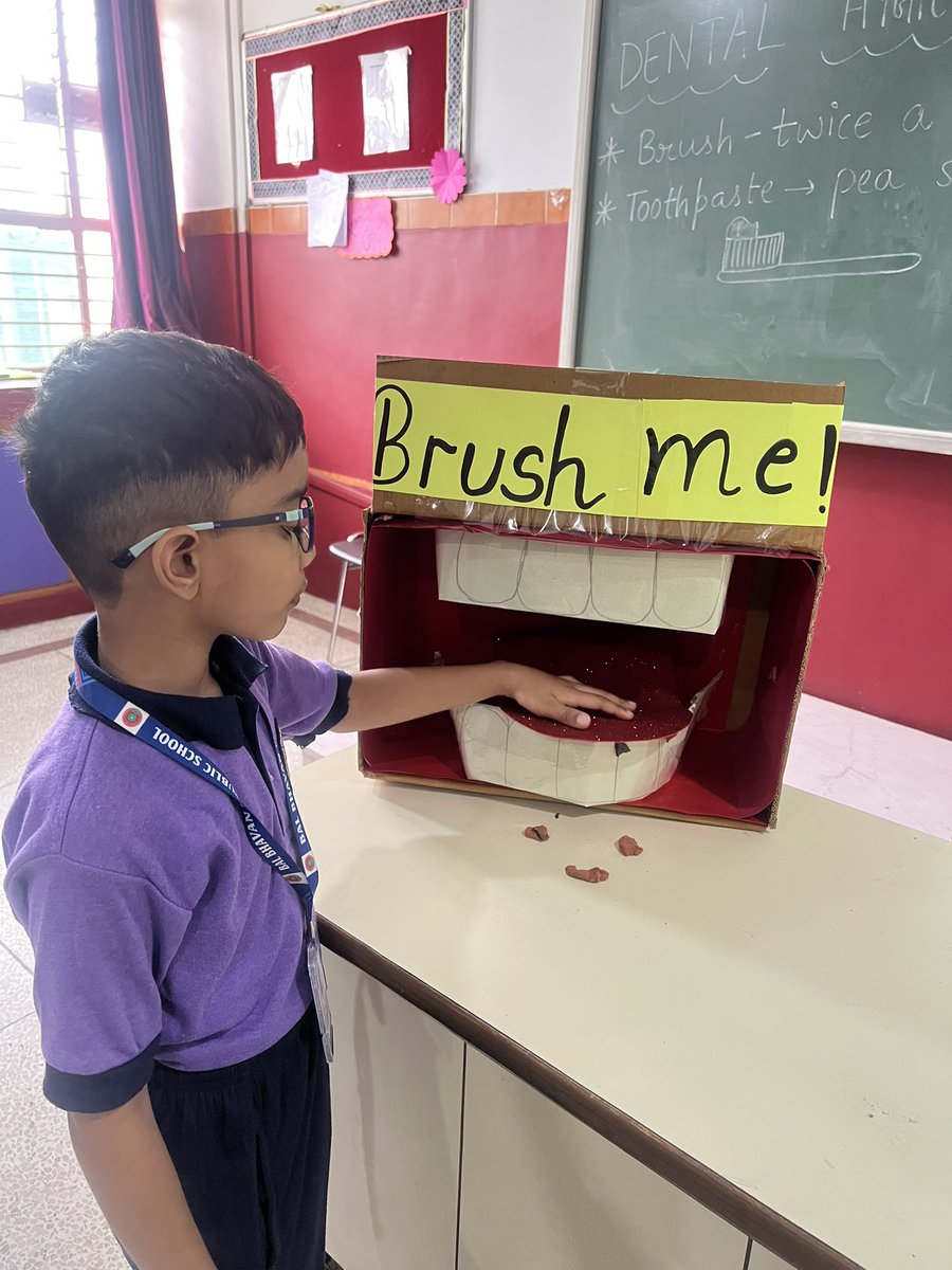 simransehra53's tweet photo. When brushing becomes an adventure! Class 2 students learned about Dental Hygiene using a DIY giant denture model. With their full hands acting as giant toothbrushes, they practiced circular strokes, cleaned every corner &amp; even reached the molars!  @vividh87 @BBPSMV @cbseindia29 https://t.co/EPANsg5tgT
