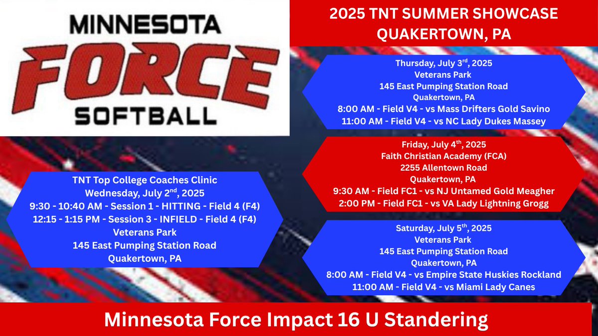 Ava Roberts (@ava_roberts00) on Twitter photo Looking forward to heading out east to Quakertown, Pennsylvania to compete in the TNT Summer Showcase! <a href="/MNForceImpact/">Minnesota Force Impact</a> Looking forward to heading out east to Quakertown, Pennsylvania to compete in the TNT Summer Showcase! <a href="/MNForceImpact/">Minnesota Force Impact</a>