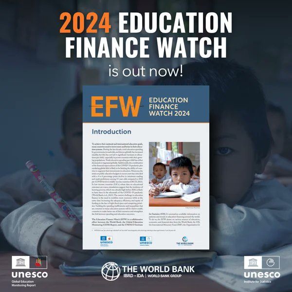Uwezo Uganda (@uwezouganda) on Twitter photo 📣 The #EFW2024 is OUT NOW!
This report by <a href="/GEMReport/">Global Education Monitoring Report UNESCO</a> , @wbg_education and <a href="/UNESCOstat/">UNESCO Institute for Statistics</a> analyses global education financing trends and critical insights shaping the future of education funding.
👉 Read the full report: bit.ly/2024efw
#FundEducation 📣 The #EFW2024 is OUT NOW!
This report by <a href="/GEMReport/">Global Education Monitoring Report UNESCO</a> , @wbg_education and <a href="/UNESCOstat/">UNESCO Institute for Statistics</a> analyses global education financing trends and critical insights shaping the future of education funding.
👉 Read the full report: bit.ly/2024efw
#FundEducation
