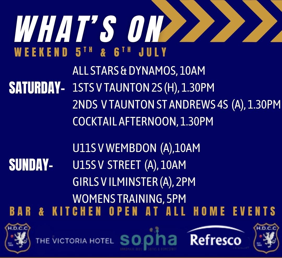 🏏𝐖𝐡𝐚𝐭’𝐬 𝐨𝐧 𝐭𝐡𝐢𝐬 𝐰𝐞𝐞𝐤🏏

Action packed week of cricket ahead!

#HDCC💙