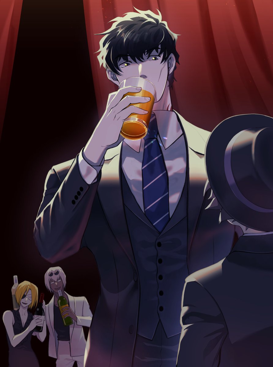 🍔＜スティーブンさん何飲んでるんすか？ビール？🍺
👞＜リンゴジュース、この後仕事🍎
🍔＜ああー…。