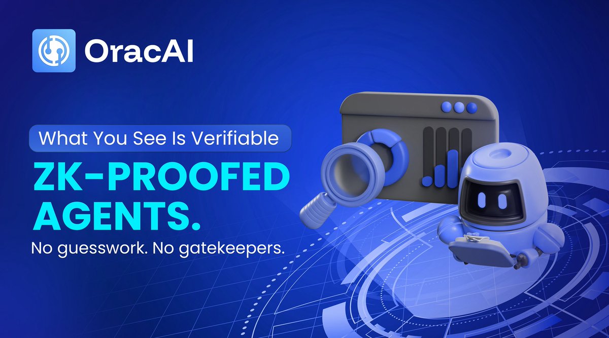 OracAIOfficial's tweet image. Tired of black-box AI?
👁🗨 With ZK-Proofed Agents from OracAI, every output is verifiable.
No blind trust. No middlemen. Just facts backed by math.
✅ What you see is what’s been proven.
🛠 Built for Web3. Powered by zero-knowledge.
#OracAI #ZKProofs