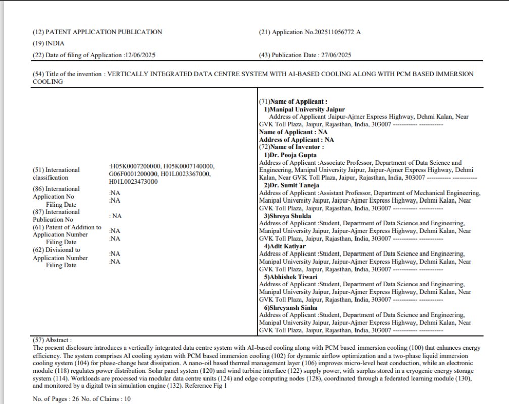 adit_katiyar's tweet image. Built a data center so cool, it chills with AI and swims in PCM. Vertical? Absolutely. Genius? Undeniably. Patent secured, nerds! #ChillTech #PatentDrop #IceColdInnovation
A big W to @axabhishek_0309 – couldn’t have stacked it without you! 🤧🤧