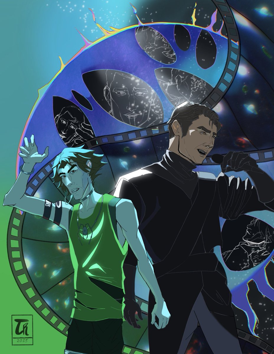 TachiRemmu's tweet image. I was happy to participate in the #jayvikgiftexchange2025 this year!!!
@hominhohj the alien stage AU was just too juicy not to draw 💙
Hope you like these two boys as Ivantill!!!