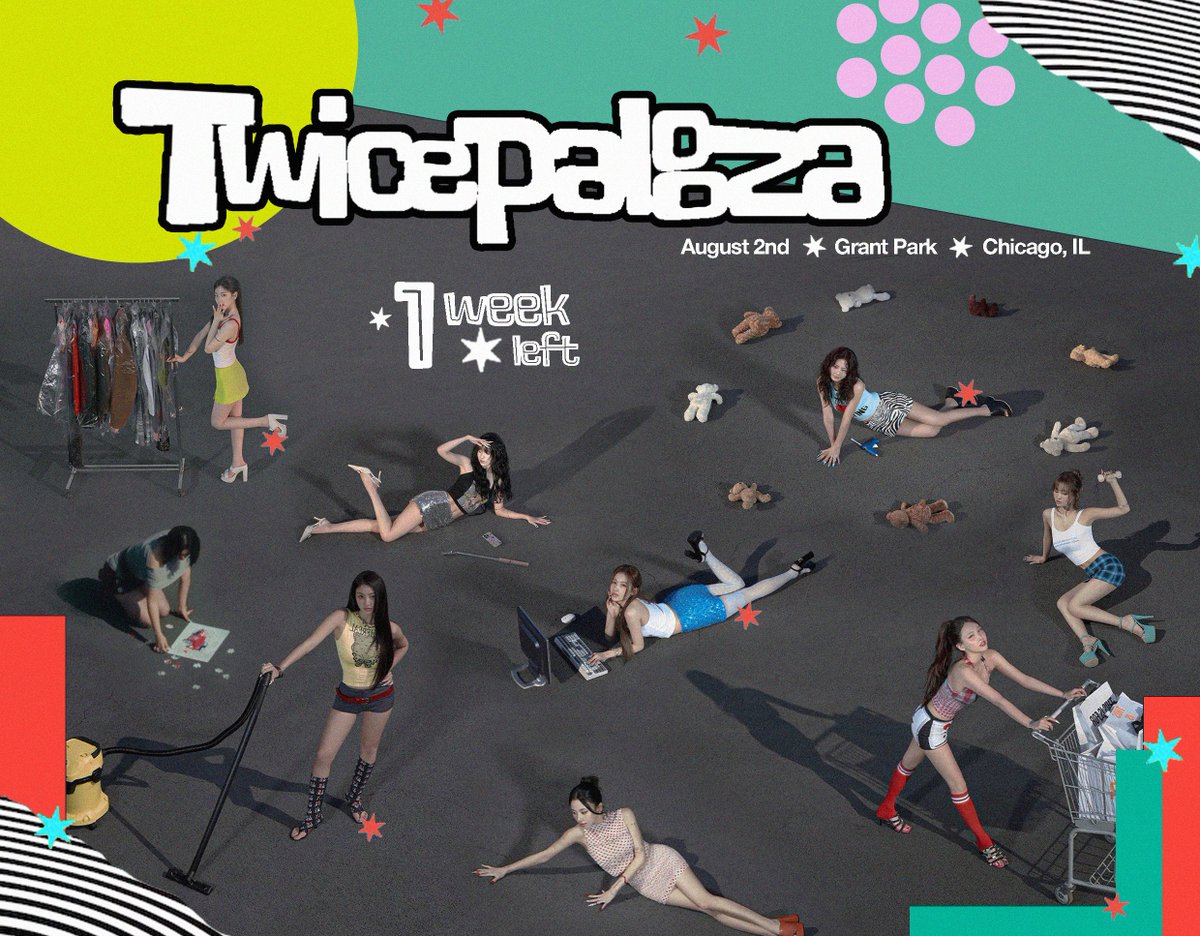 thisisforwtour's tweet image. Just 1 week left until TWICE hits the main stage at Lollapalooza Chicago.
A milestone performance, a global crowd, and a setlist that speaks for itself.
📆 August 2 • 8:30PM CST
📍 Grant Park
One week out.
#TWICEPALOOZA #TWICE_AT_LOLLA @JYPETWICE