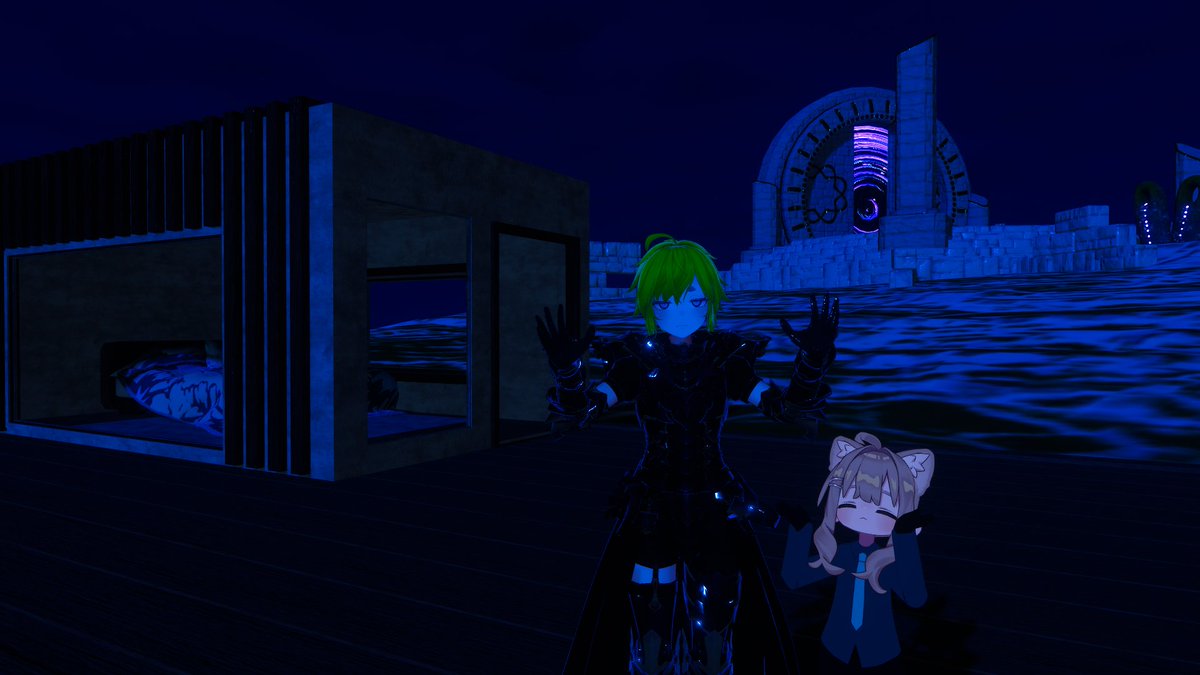 onsokuVR's tweet image. お気に入りのWorld
数時間掛け集めた隠しアイテムで開いたゲートの先にあったのは・・・
ベッドだけ置いてある小屋(釣られた・・・
#VRChat