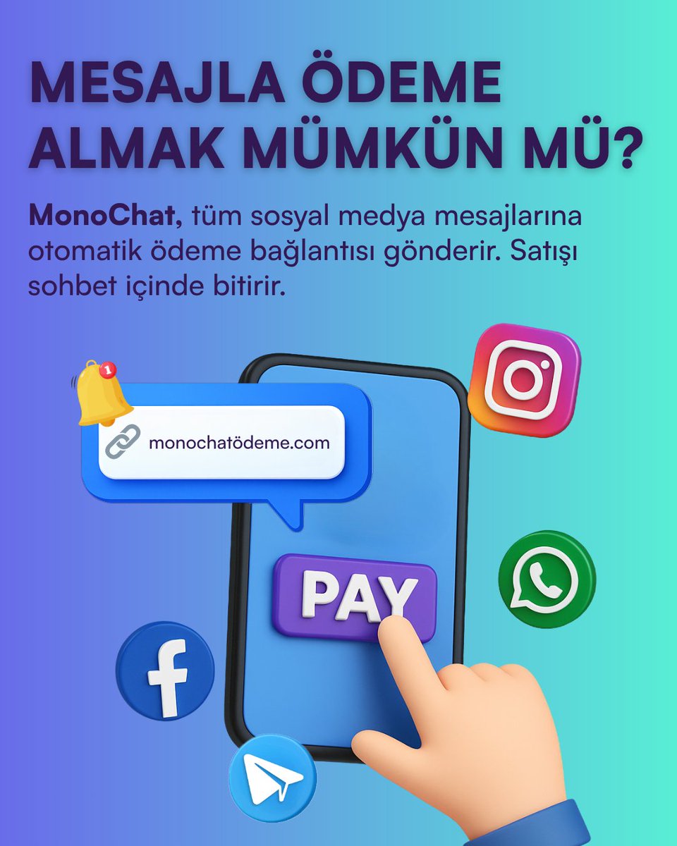 monochatai's tweet photo. Evet, MonoChat ile çok kolay!
📲 Sosyal medya mesajlarına otomatik ödeme linki gönderin,
💳 Ödemeyi alın,
🤝 Satışı sohbet içinde tamamlayın!
#MonoChat #MesajlaSatış #DijitalÖdeme #YapayZeka https://t.co/JaLkV1WIE9