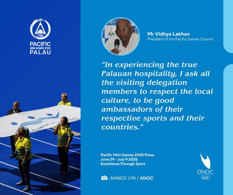 Carrying the Pacific Games Flag and embodying the spirit of Empowering Unity, six proud individuals stood tall to represent the strength, commitment, and unity of our host nation, Palau.

#PacificMiniGames2025 #Palau2025 #OceaniaUnited #OceaniaTogether #SportForHealth #ONOC