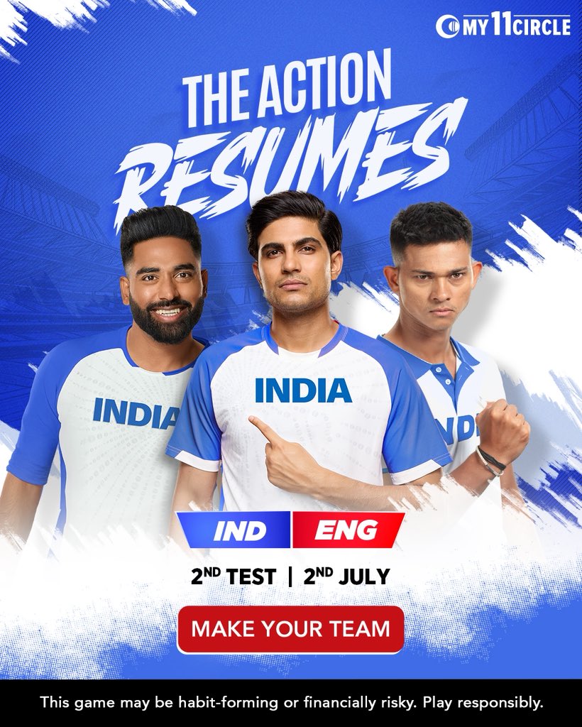 Bharosa hai apne players pe, aur passion hai poora! 🔥
Round 2 of the Test series begins! 😎
Make your team now!
.
.
.
#TestSeries2025 #My11Circle #INDvsENG