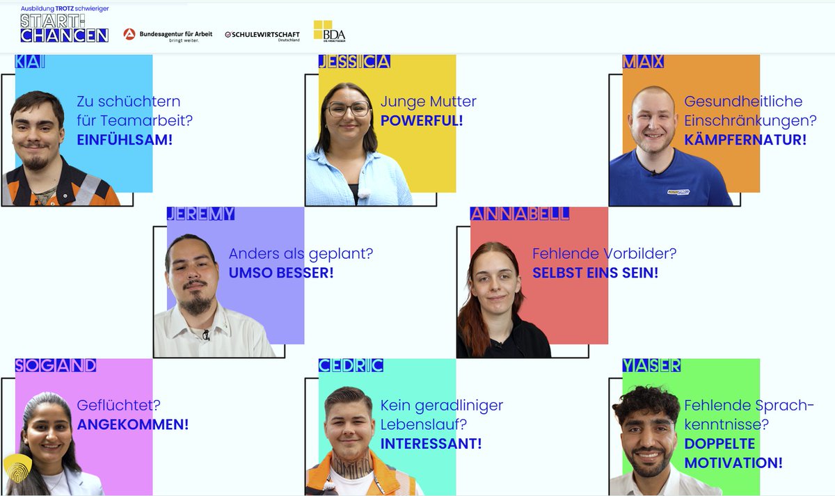 Die #Ausbildung 🎒kann auch mit schwierigen Startbedingungen🧗ein Erfolg 🏆werden. Das zeigen unsere Erfolgsgeschichten: #Jugendliche erzählen im📽️Video, wie es doch geklappt hat. #Ausbilder|innen kommentieren, dass es sich für den Betrieb lohnt!   
erfolgsgeschichten-ausbildung.de
