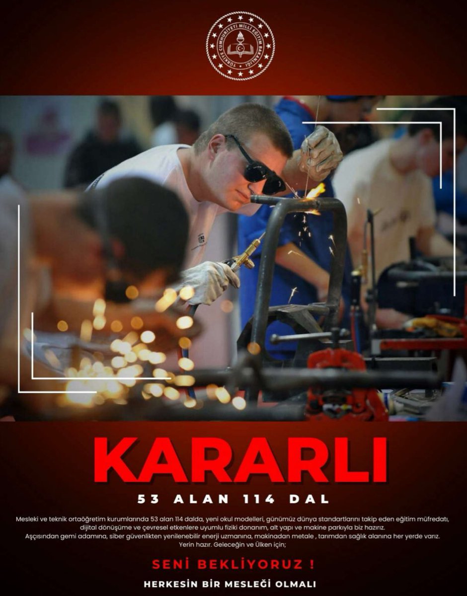📌 Kararlı ve Emin Adımlarla Geleceği İnşa Ediyoruz

 ✨ Aşçıdan Gemi Adamına, Siber Güvenlikten Yenilenebilir Enerji Uzmanına, Makineden Metale, Tarımdan Sağlık Alanına 53 Alan 114 Dalda… 

#YerinHazır
#SeniBekliyoruz
#HerkesinBirMesleğiOlmalı