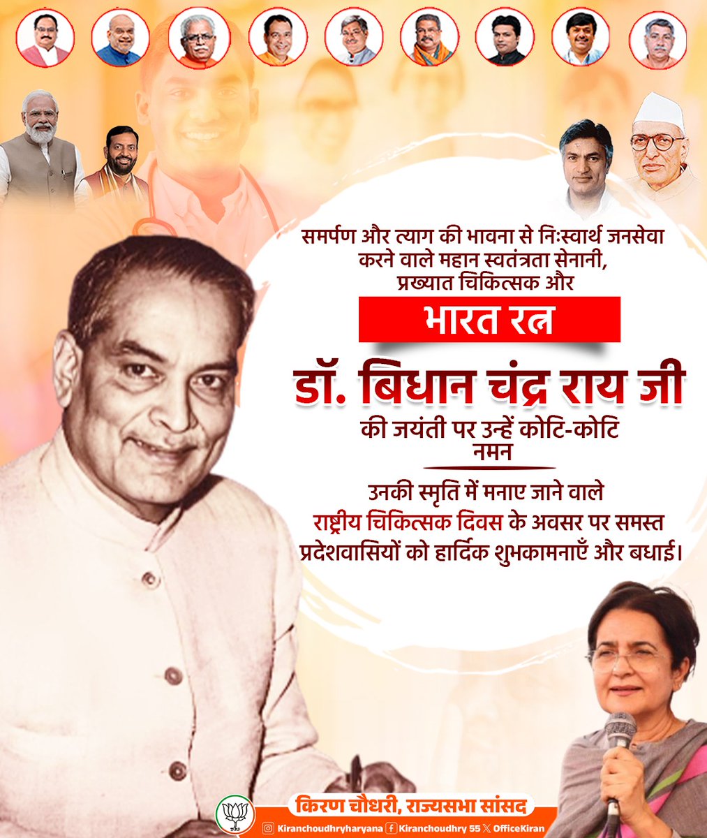 जनसेवा, समर्पण और चिकित्सकीय उत्कृष्टता के प्रतीक भारत रत्न डॉ. बिधान चंद्र राय जी की जयंती पर शत-शत नमन।
राष्ट्रीय चिकित्सक दिवस की सभी प्रदेशवासियों को हार्दिक शुभकामनाएँ। यह दिवस हमारे समर्पित चिकित्सकों के प्रति कृतज्ञता व्यक्त करने का अवसर है।