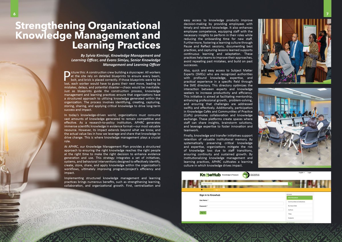 How does an organization turn information into impact? In #IamAPHRC’s latest newsletter (pages 6–7), Sylvia Kimingi and Evans Simiyu explain how APHRC is utilizing structured knowledge management to inform smarter decisions, foster continuous learning, and drive lasting