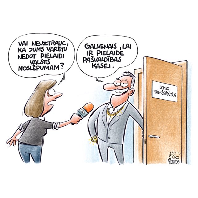 KarikaturaLv's tweet image. Pēc šā gada pašvaldību vēlēšanām likums paredz pienākumu pielaidei valsts noslēpumam pieteikt arī pašvaldību vadītājus un vietniekus.Tas jāizdara ne vēlāk kā mēneša laikā pēc viņu ievēlēšanas. Mēri gan automātiski nezaudēs amatu,ja pielaide viņiem netiks piešķirta. @lasilvportals
