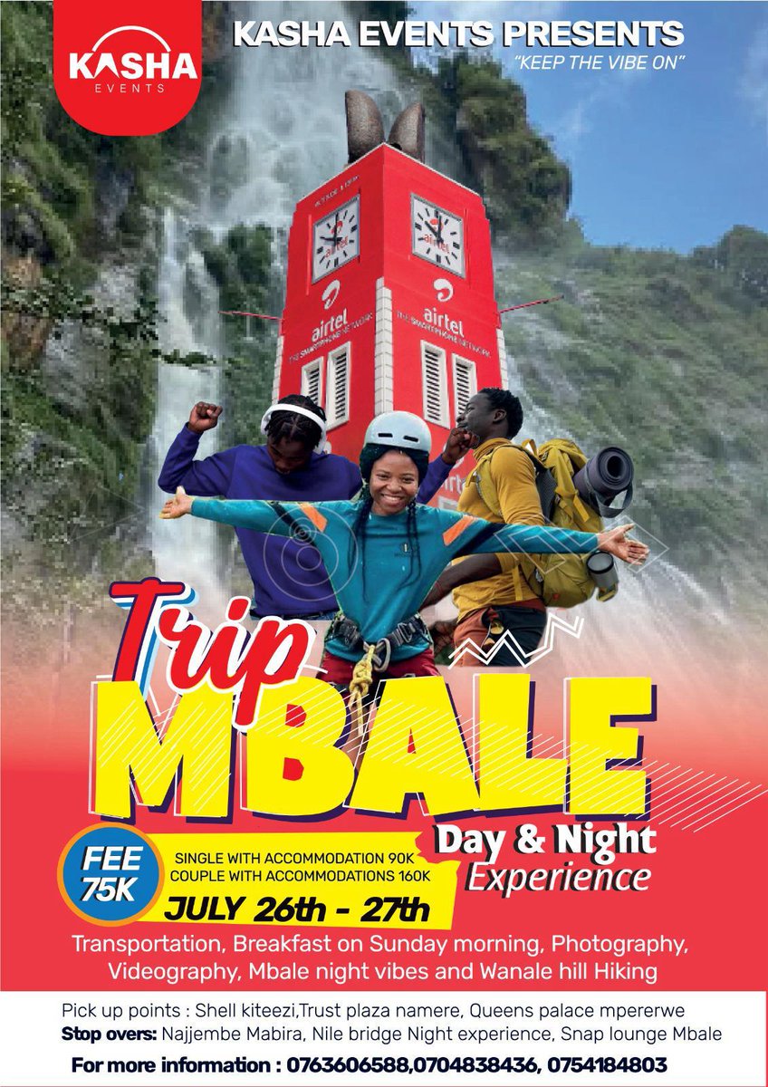 EventsKasha's tweet photo. Happy Trip To Mbale Month.
As we looking towards the Adventure and good vibes.
Let the month be good to us.
0753198055 for more information.
#KashaEvents
#KeepTheVibeOn
#MbaleTrip https://t.co/LCorLDa0O7