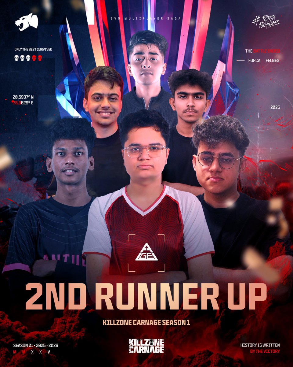 The KillZone Carnage - Season 01 has come to an end &amp; history has been forged! 💎

Team GodLike rose up as the CHAMPIONS! 🏆🥇
with, Team XLR8 claiming the 1ST RUNNER UP Spot 🥈
and Team AGE securing the 2ND RUNNER UP Spot. 🥉